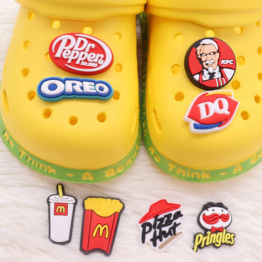Single Sale 1pcs Pizza Chips Drink Cookies Shoe Charms Accessories Decorations PVC Croc jibz Buckle for Kids Party Xmas Gifts